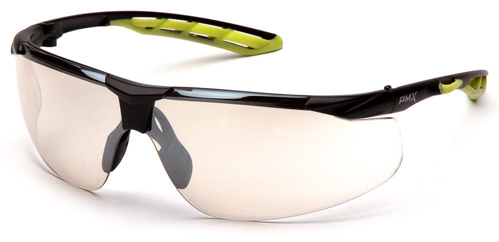 Pyramex Flex-Lyte Safety Glasses with Black/Lime Frame and Indoor/Outdoor Mirror Lens
