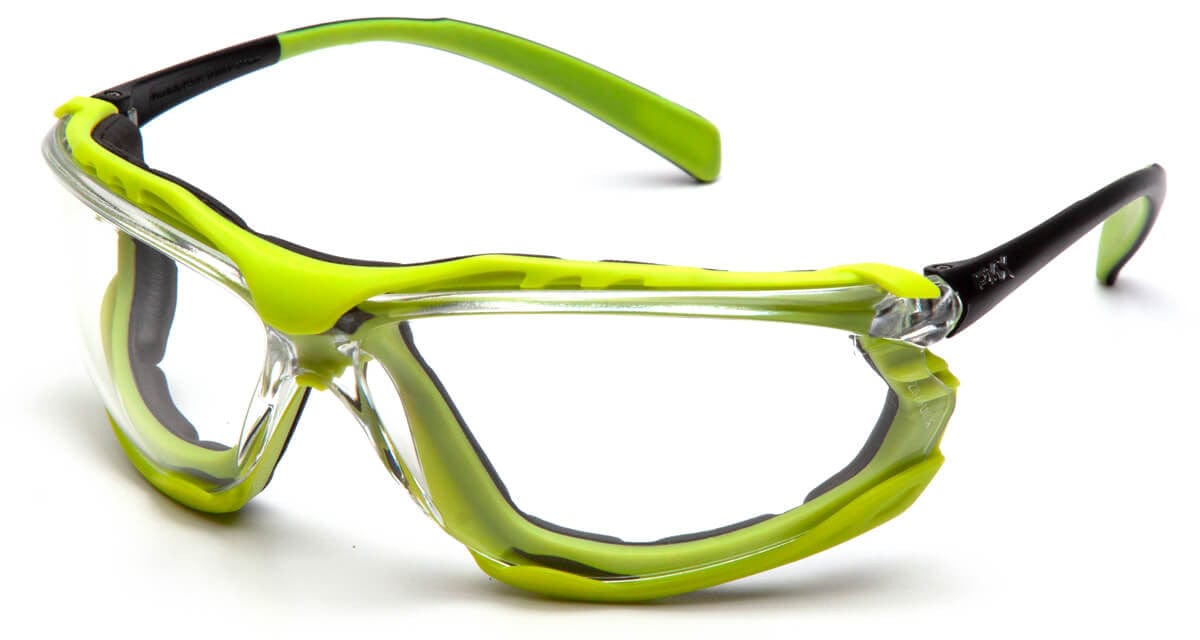 Pyramex Proximity Safety Glasses with Black/Lime Frame and Clear H2MAX Anti-Fog Lens