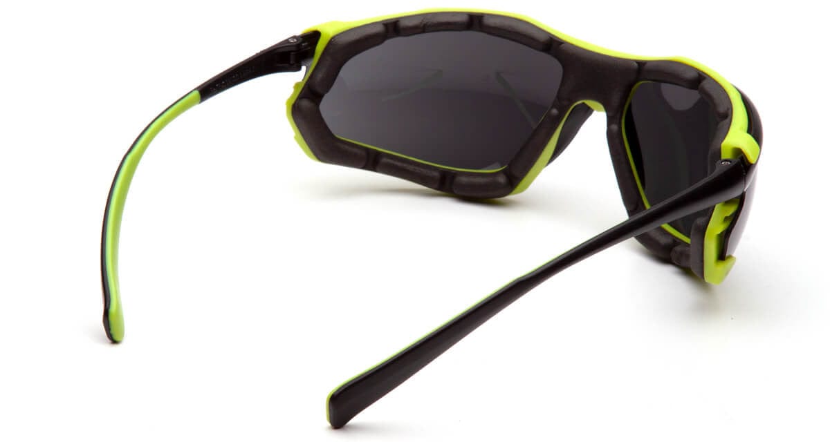 Pyramex Proximity Safety Glasses with Black/Lime Frame and Gray H2MAX Anti-Fog Lens - Back View