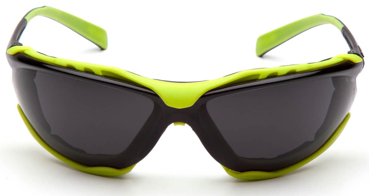 Pyramex Proximity Safety Glasses with Black/Lime Frame and Gray H2MAX Anti-Fog Lens - Front View