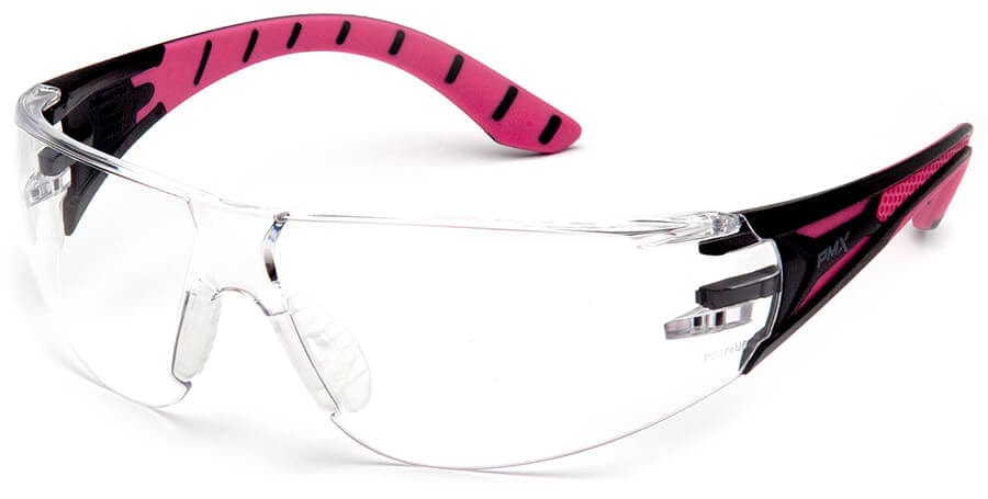 Pyramex Endeavor Plus Safety Glasses with Black/Pink Temples and Clear Anti-Fog Lens SBP9610ST