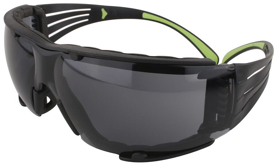 3M SecureFit Safety Glasses with Black/Lime Temples, Foam Padding and Gray Anti-Fog Lens