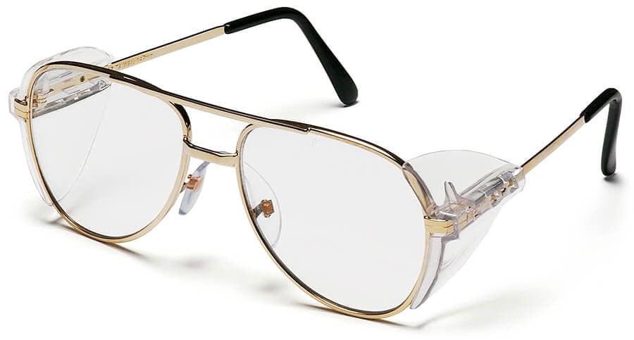 Pyramex Pathfinder Safety Glasses with Gold Metal Frame and Clear Lens