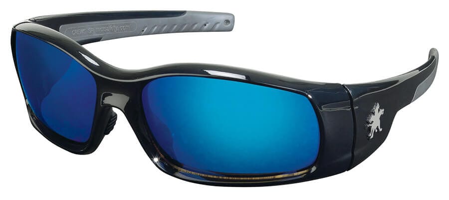 Crews Swagger Safety Glasses with Black Frame and Blue Diamond Mirror Lenses