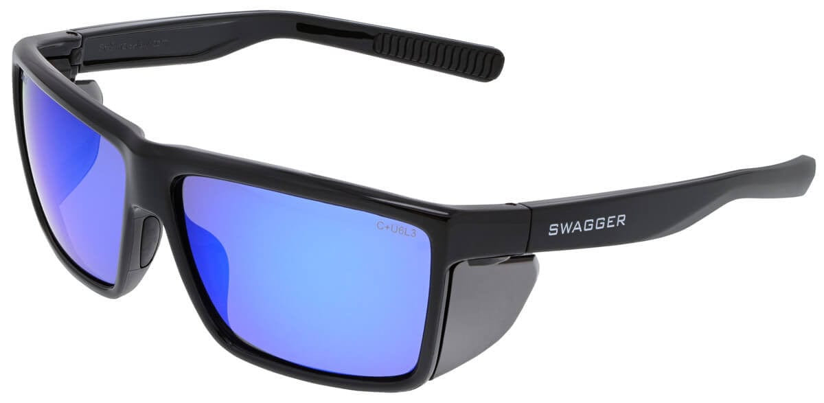 MCR Safety Swagger SR2 Safety Glasses with Black Frame and Blue Diamond Mirror Lens SR218B