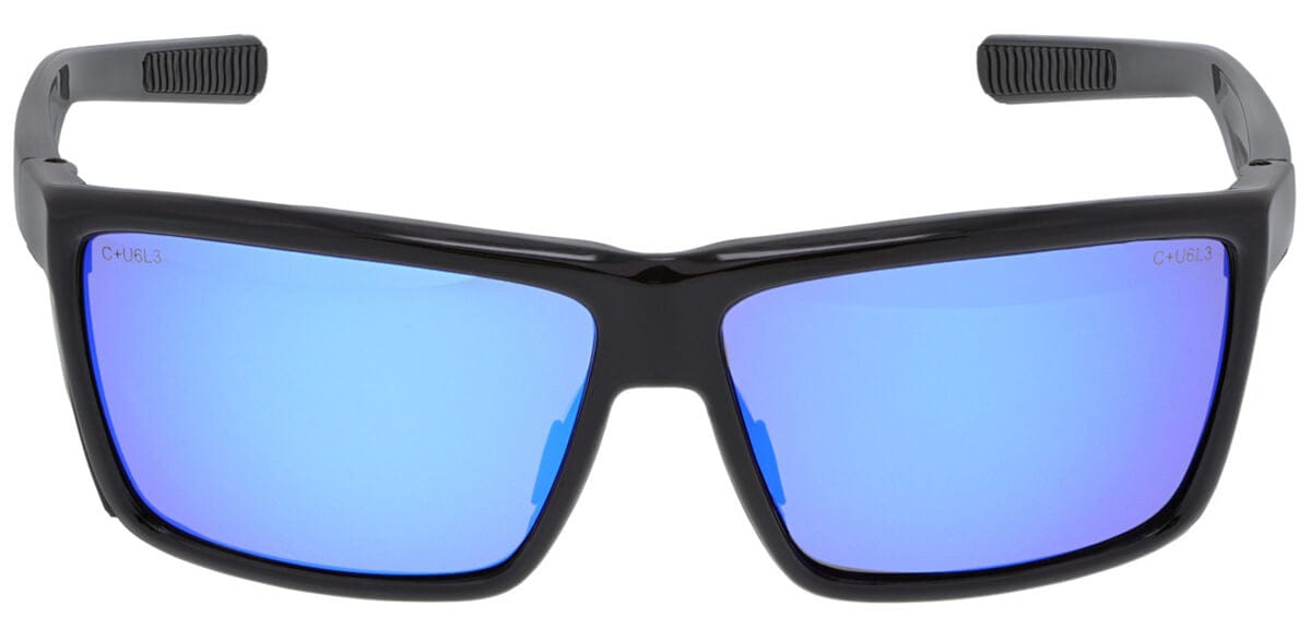 MCR Safety Swagger SR2 Safety Glasses with Black Frame and Blue Diamond Mirror Lens SR218B - Front View