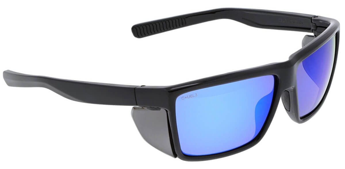 MCR Safety Swagger SR2 Safety Glasses with Black Frame and Blue Diamond Polarized Lens SR218BZ - Side View