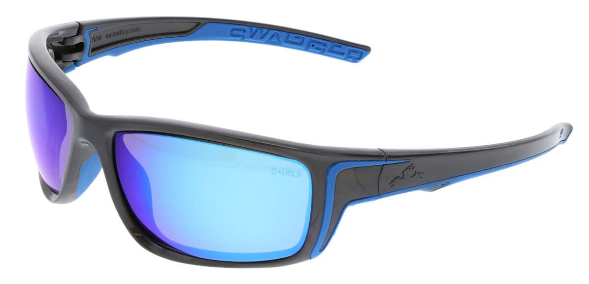 Crews Swagger SR4 Safety Glasses with Gun Metal Frame and Blue Diamond Mirror Lens SR438B