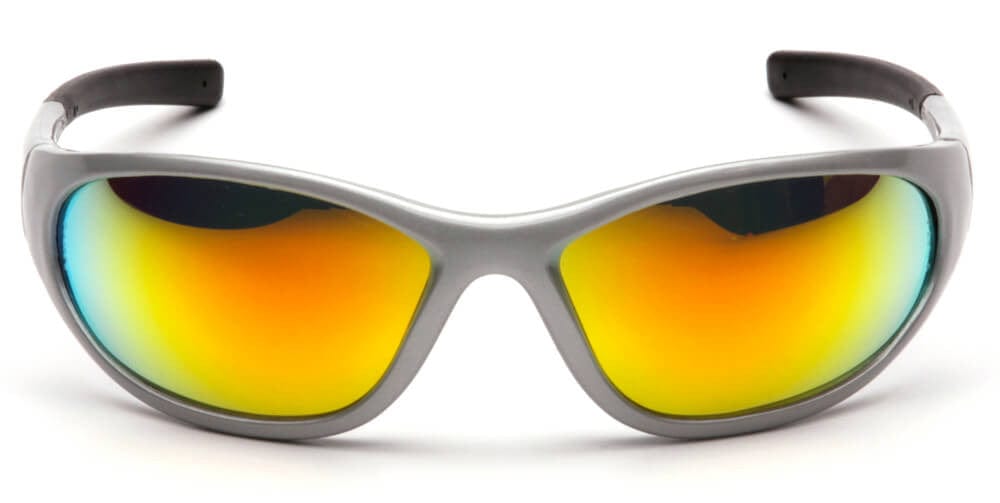 Pyramex Zone 2 Safety Glasses with Silver Frame and Ice Orange Mirror Lens - Front