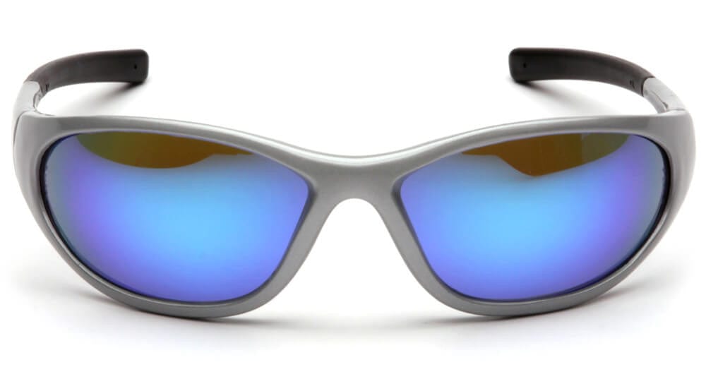 Pyramex Zone 2 Safety Glasses with Silver Frame and Ice Blue Mirror Lens - Front