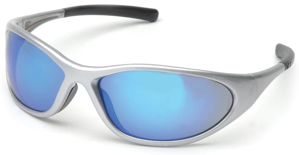 Pyramex Zone 2 Safety Glasses with Silver Frame and Ice Blue Mirror Lens