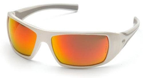 Pyramex Goliath Safety Glasses with Pearl White Frame and Sky Red Mirror Lens SW5655D
