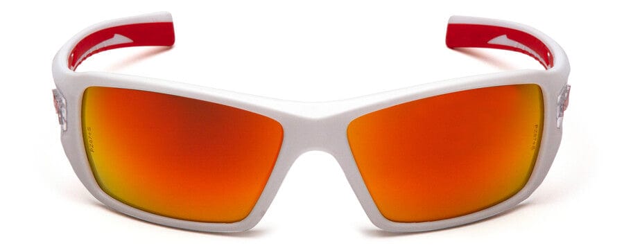 Pyramex Velar Safety Glasses with White/Red Frame and Sky Red Mirror Lens - Front