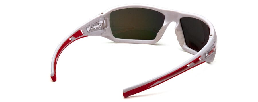 Pyramex Velar Safety Glasses with White/Red Frame and Sky Red Mirror Lens - Back