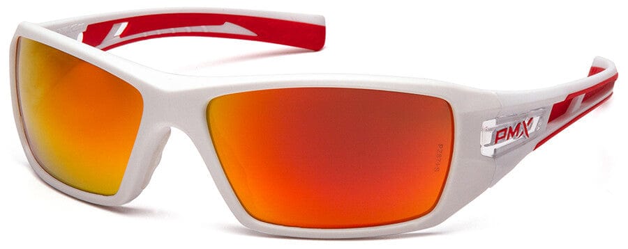 Pyramex Velar Safety Glasses with White/Red Frame and Sky Red Mirror Lens SWR10455D