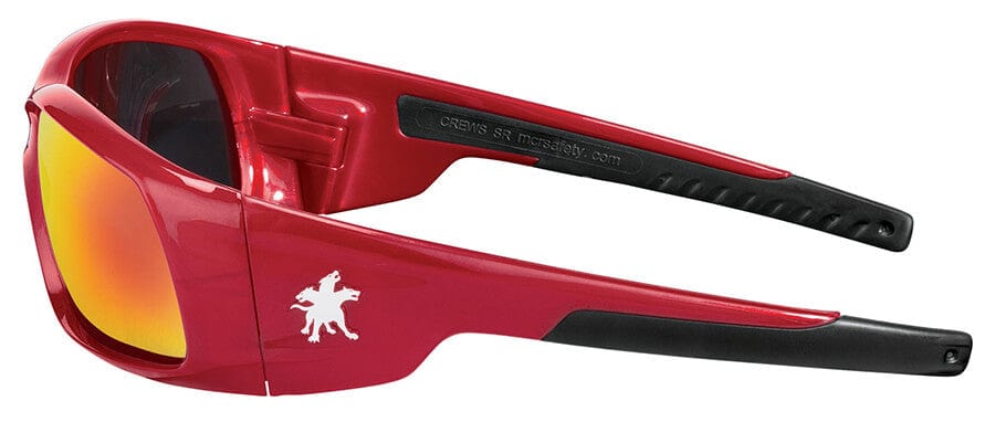Crews Swagger Safety Glasses with Red Frame and Fire Mirror Lens - Side