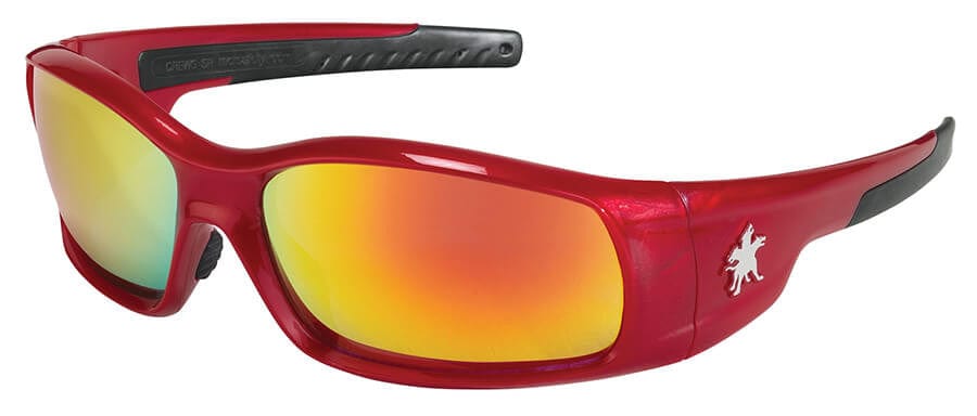 Crews Swagger Safety Glasses with Red Frame and Fire Mirror Lens