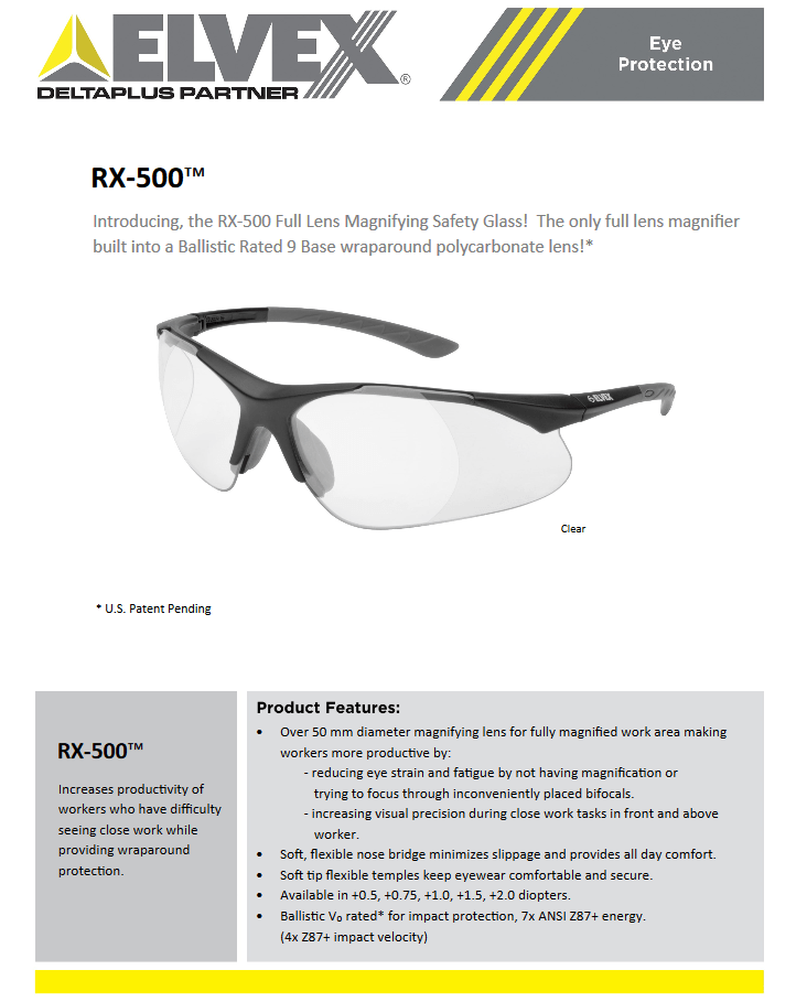 Delta Plus Rx-500C Safety Glasses Specs
