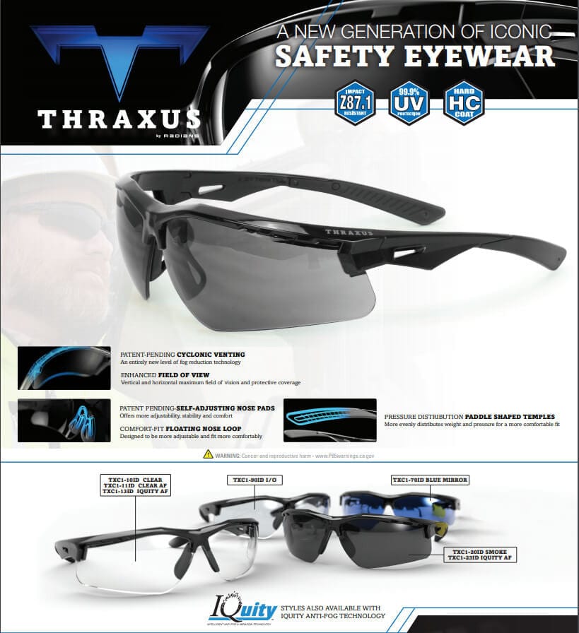 Radians Thraxus Safety Glasses with Clear Lens TXC1-10ID - Key Features