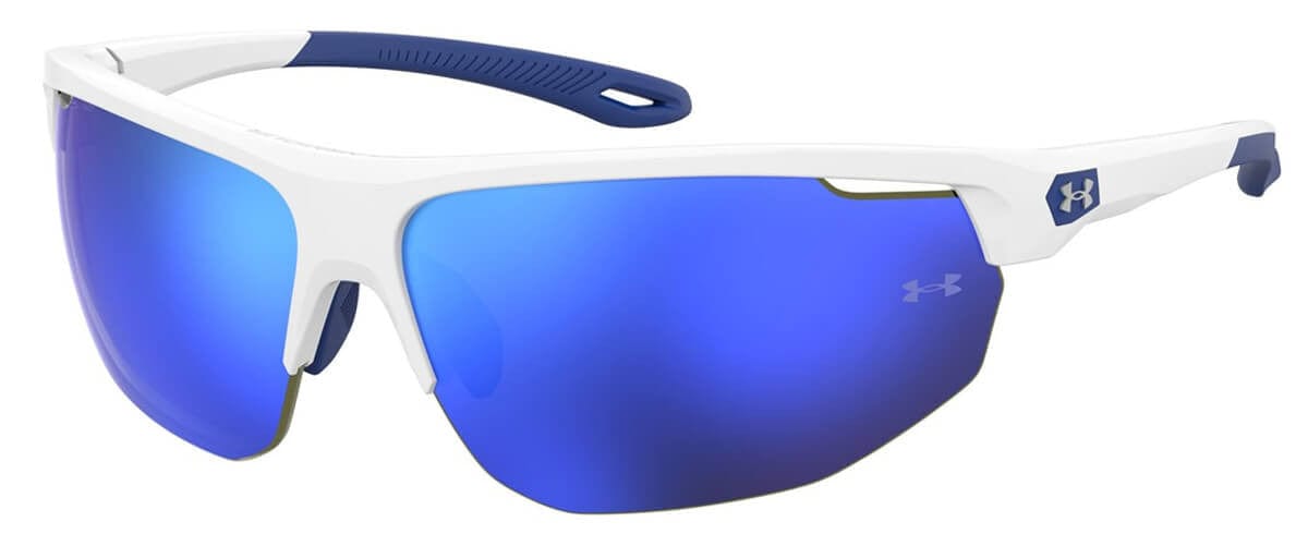Under Armour Clutch Sunglasses with White Frame and Blue Mirror Lens