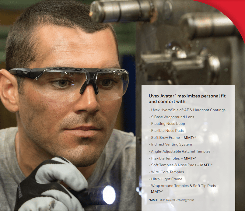 Uvex Avatar Safety Glasses with Black/Black Frame and Clear Hydroshield Anti-Fog Lens S2850HS Model