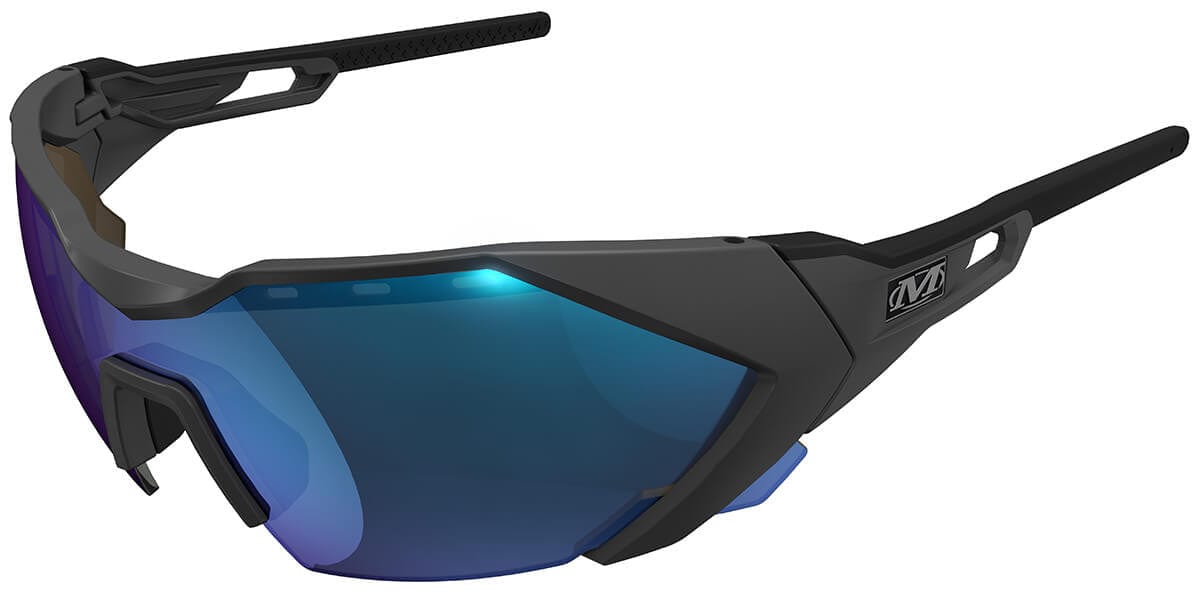 Mechanix Wear Type-E Safety Glasses with Black Frame and Blue Diamond Mirror Anti-Fog Lens VES-22AK-BU