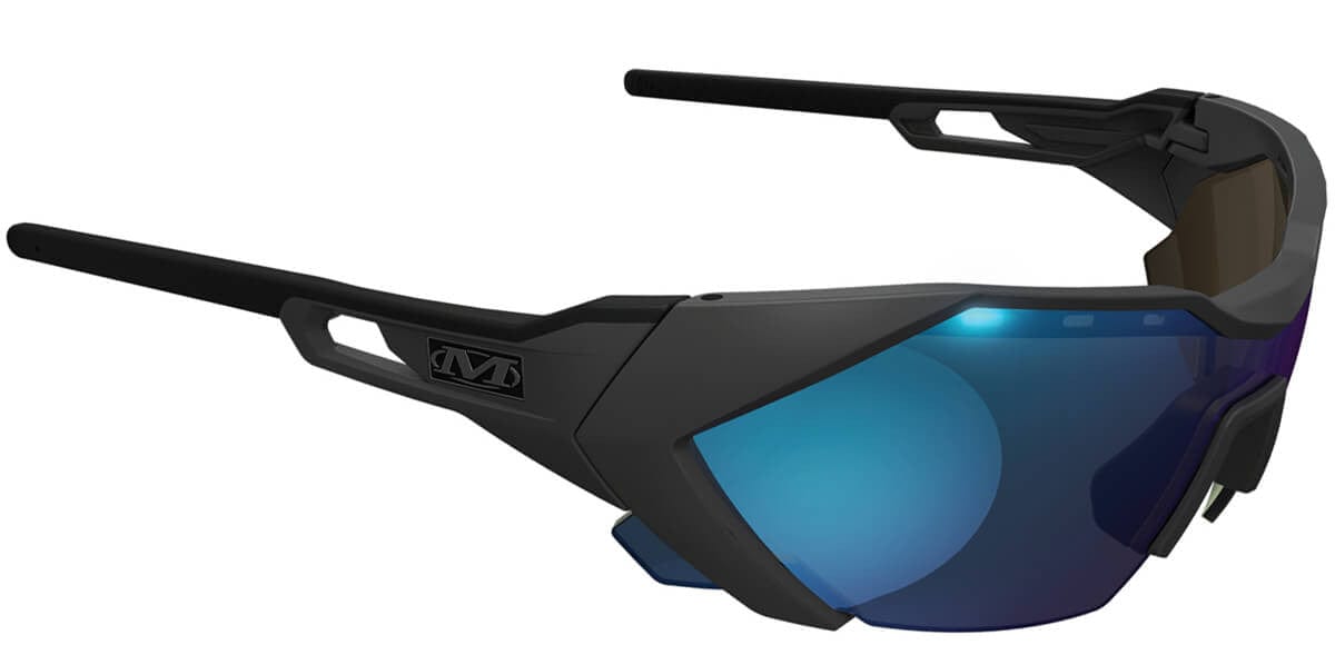 Mechanix Wear Type-E Safety Glasses with Black Frame and Blue Diamond Mirror Anti-Fog Lens VES-22AK-BU - Right View