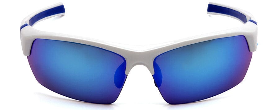 Venture Gear Tensaw Safety Sunglasses with White and Blue Frame and Ice Blue Mirror Anti-Fog Lens - Front