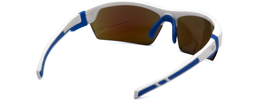 Venture Gear Tensaw Safety Sunglasses with White and Blue Frame and Ice Blue Mirror Anti-Fog Lens - Back