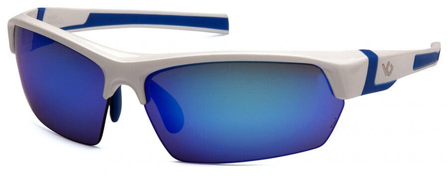 Venture Gear Tensaw Safety Sunglasses with White and Blue Frame and Ice Blue Mirror Anti-Fog Lens