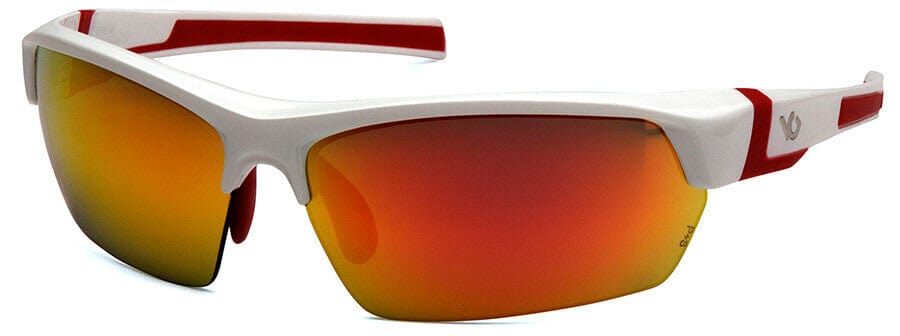 Venture Gear Tensaw Safety Sunglasses with White and Red Frame and Sky Red Mirror Anti-Fog Lens VGSWR355T