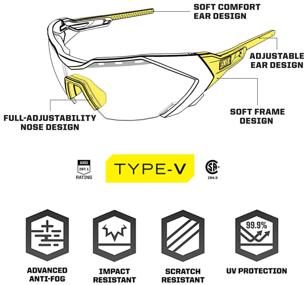 Mechanix Wear Type-V Safety Glasses with Grey Frame and Fire Mirror Anti-Fog Lens VVS-21AH-BU - Details