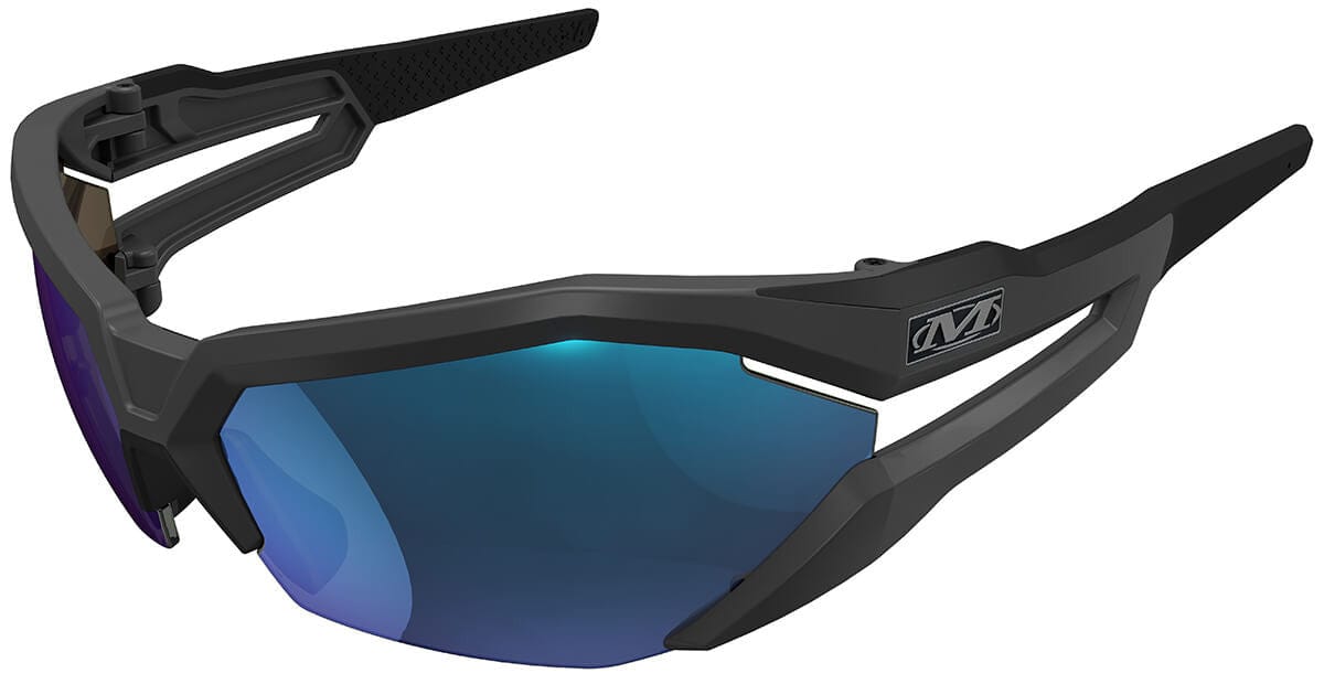 Mechanix Wear Type-V Safety Glasses with Grey Frame and Blue Diamond Mirror Anti-Fog Lens VVS-22AH-BU