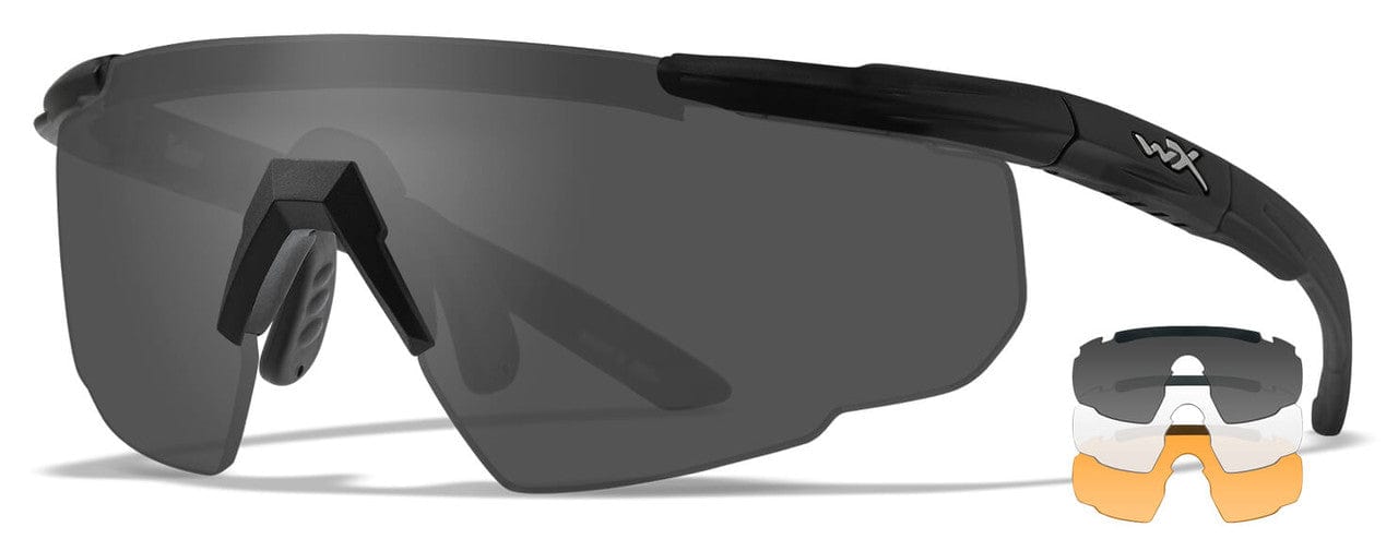 Wiley X Saber Advanced Ballistic Safety Glasses Kit with Matte Black Frame and Clear, Grey, and Light Rust Lenses 308