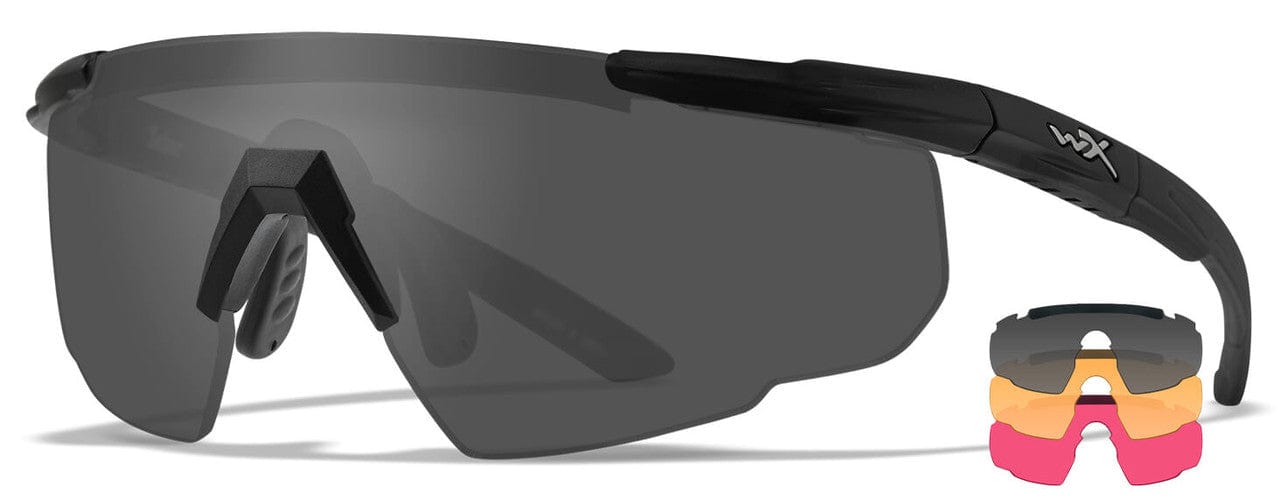 Wiley X Saber Advanced Ballistic Safety Glasses Kit with Matte Black Frame and Smoke Grey, Light Rust and Vermillion Lenses 309