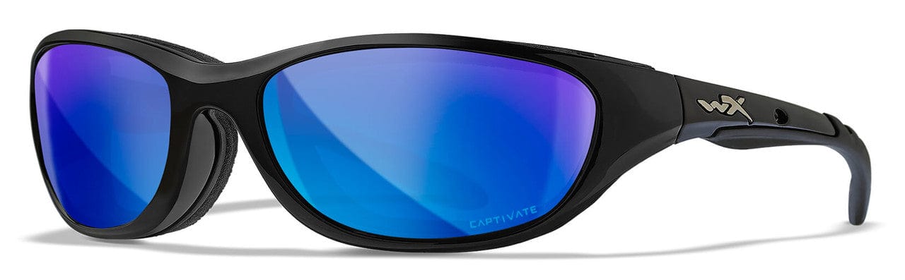 Wiley X AirRage Safety Glasses with Gloss Black Frame and Captivate Polarized Blue Mirror Lens 692