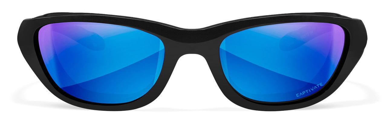 Wiley X AirRage Safety Glasses with Gloss Black Frame and Captivate Polarized Blue Mirror Lens 692 - Front View
