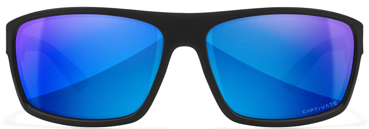 Wiley X Peak Safety Sunglasses with Matte Black Frame and Captivate Blue Mirror Polarized Lens WX-ACPEA19 - Front View