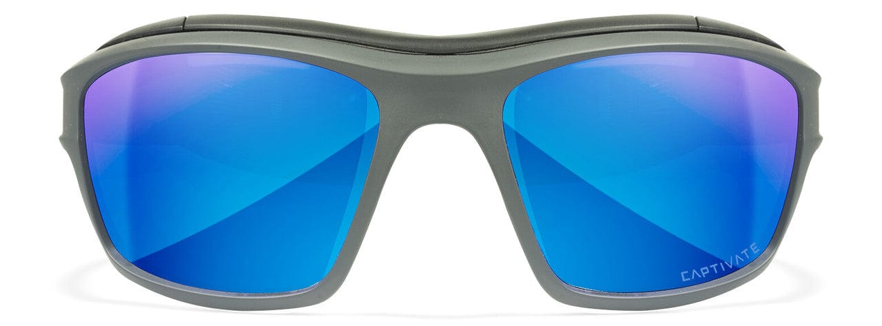 Wiley X Ozone Safety Glasses with Grey Foam-Padded Frame and Captivate Polarized Blue Mirror Lens CCOZN09 - Front View