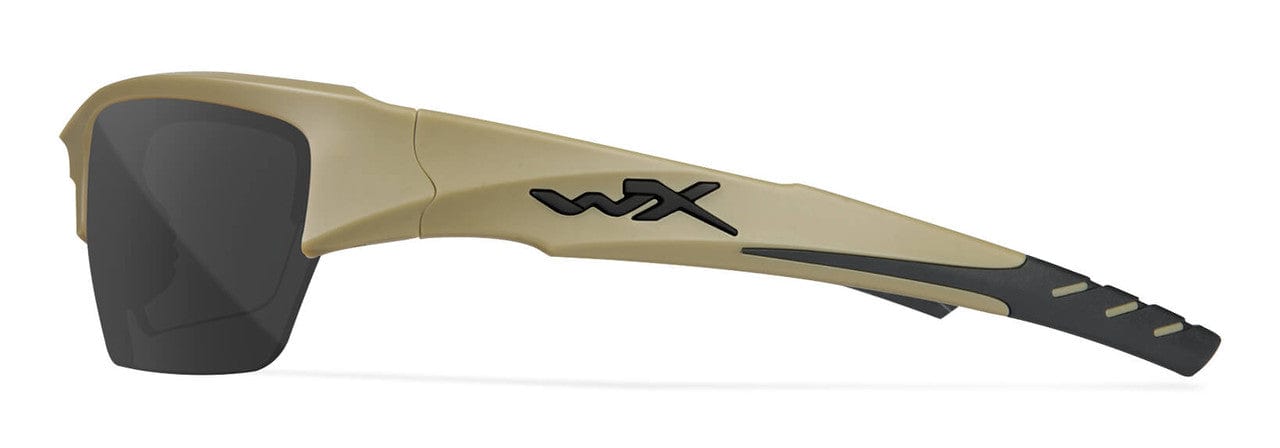 Wiley X Valor Ballistic Sunglasses Kit with Tan Frame and Smoke Grey, Clear, and Light Rust Lenses CHVAL06T - Side View