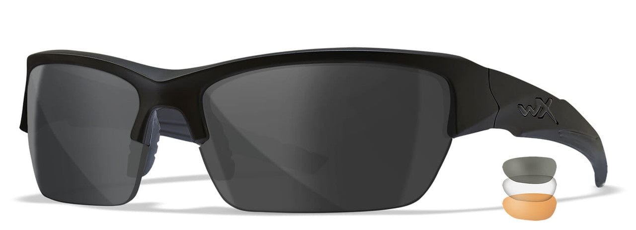 Wiley X Valor Ballistic Sunglasses Kit with Matte Black Frame and Smoke Grey, Clear, and Light Rust Lenses CHVAL06