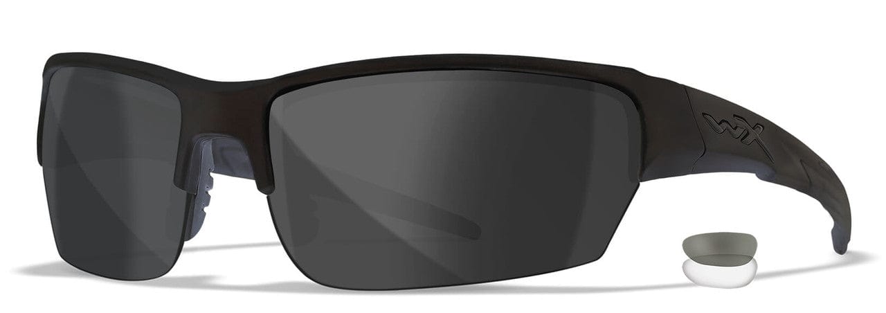 Wiley X Valor Ballistic Sunglasses Kit with Matte Black Frame and Smoke Grey and Clear Lenses CHVAL07