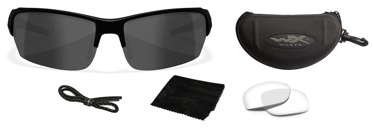 Wiley X Valor Ballistic Sunglasses Kit with Matte Black Frame and Smoke Grey and Clear Lenses CHVAL07 - Kit w/Accessories