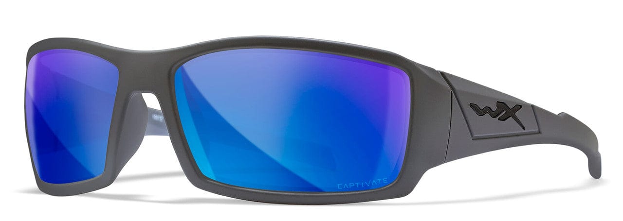 Wiley X Twisted Safety Sunglasses with Matte Grey Frame and Captivate Polarized Blue Mirror Lens SSTWI09