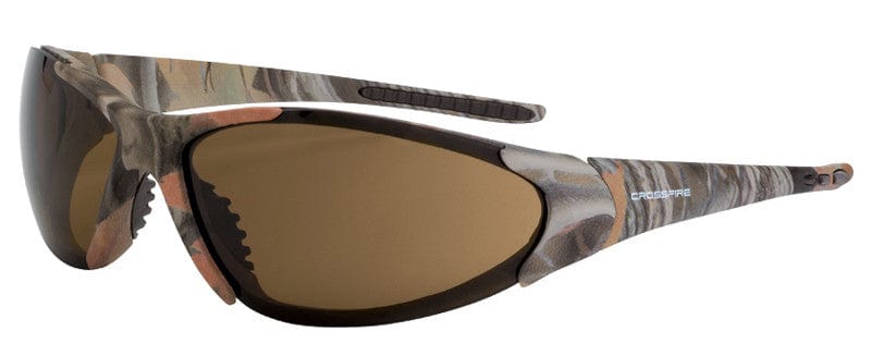 Crossfire Core Safety Glasses with Woodland Brown Camo Frame and HD Brown Lens
