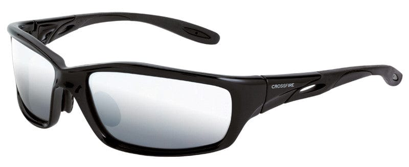 Crossfire Infinity Safety Glasses with Shiny Black Frame and Silver Mirror Lens