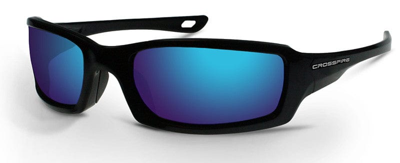 Crossfire M6A Safety Glasses with Metallic Blue Frame and Blue Mirror Lens