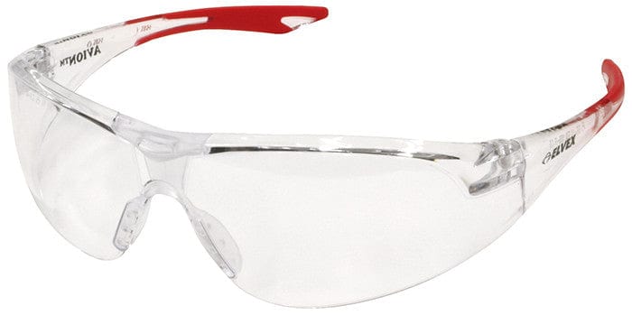 Elvex Avion Safety Glasses with Red Temple Tip and Clear Lens