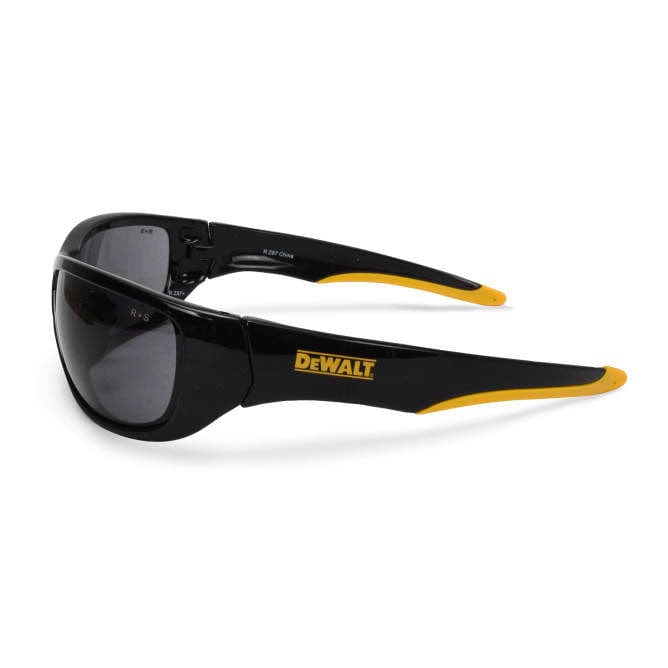 DeWalt Dominator Safety Glasses with Black Frame and Smoke Lens DPG94-2D Side View