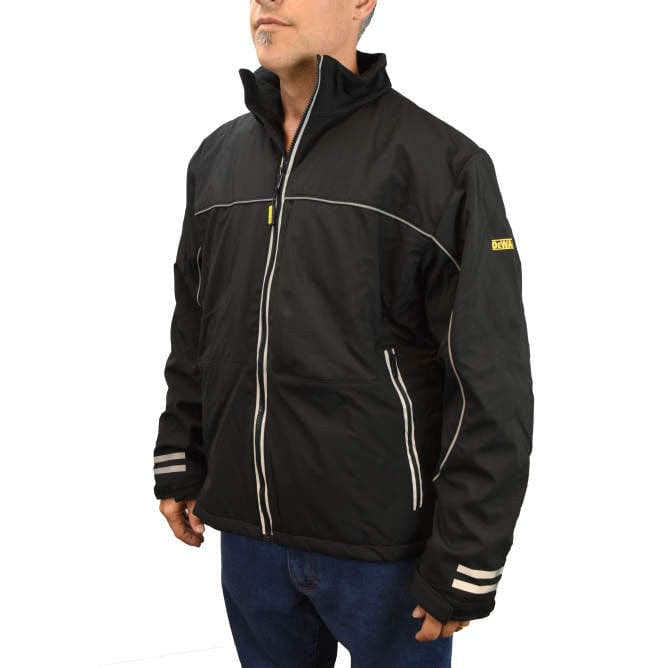 DEWALT DCHJ072B Unisex Heated Lightweight Soft Shell Jacket Without Battery Front View While Worn